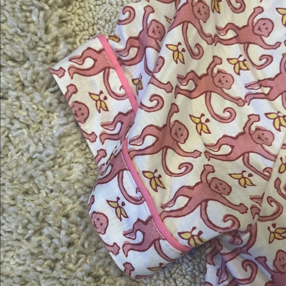Designer inspired Pink and White Monkey Print Pajama Set - Picture 4 of 5